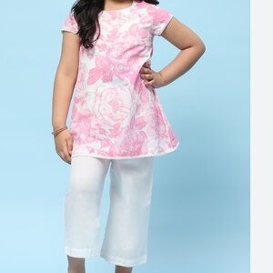 Biba girls cotton kurta palazzo set girls size 12-13 pink and white floral NEW